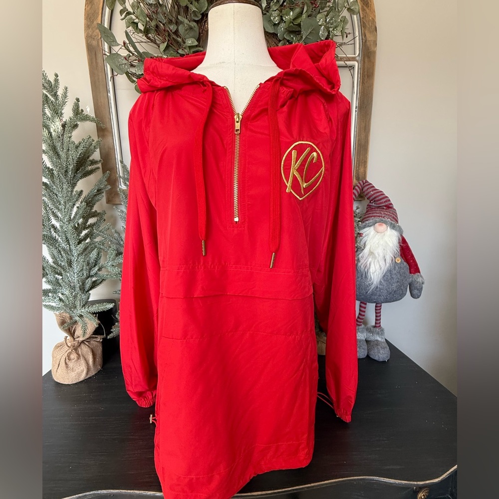 Red Hooded Pullover windbreaker with Gold KC Logo